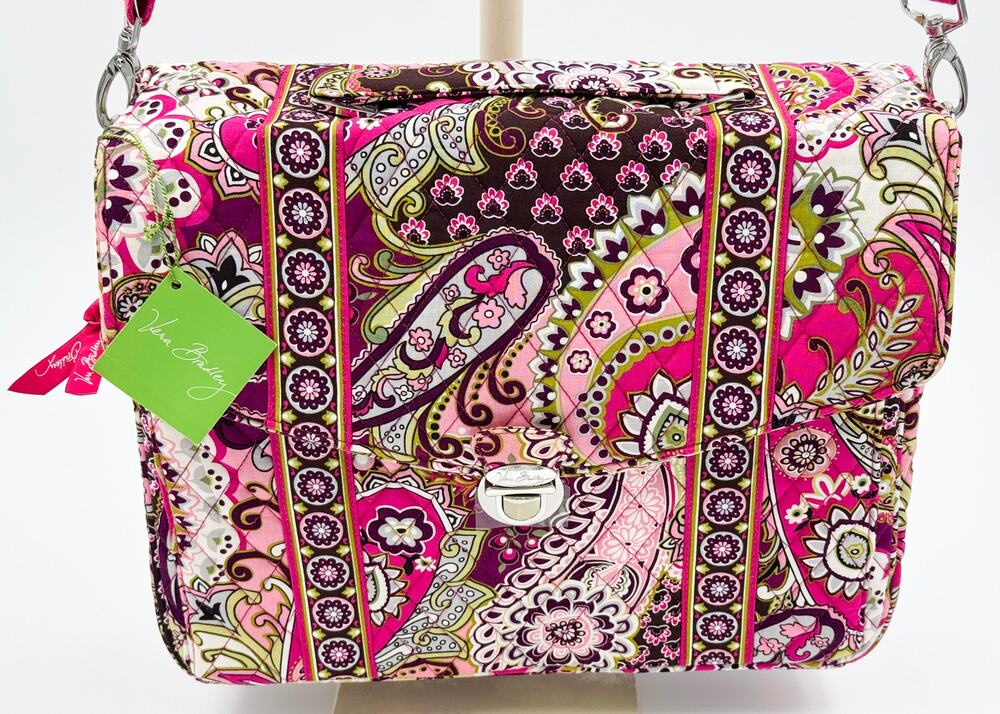 Vera Bradley Very Berry Paisley Attache Laptop Messenger Bag NWT Pink 11886-063